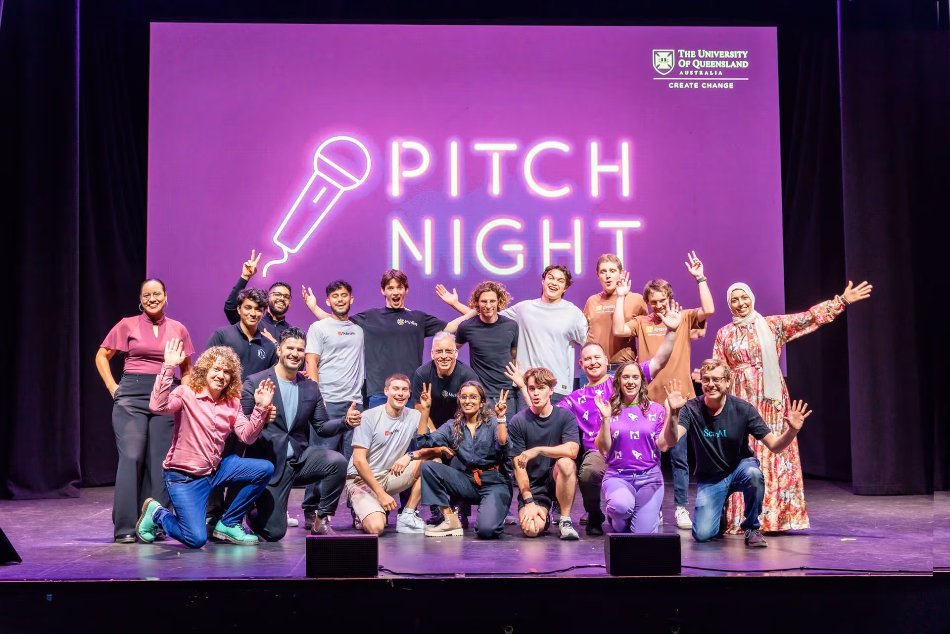 The iLab Accelerator cohort on stage at UQ Ventures Pitch Night, University of Queensland